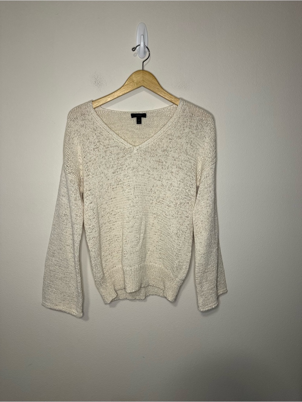 J. Crew Women's Flared Sleeve Swing Sweater ivory champagne size M H7152 cotton